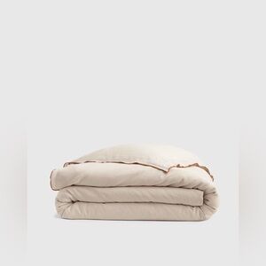 TWIN European Linen Double Embroidered Edge Duvet Cover in San with Terrcacotta